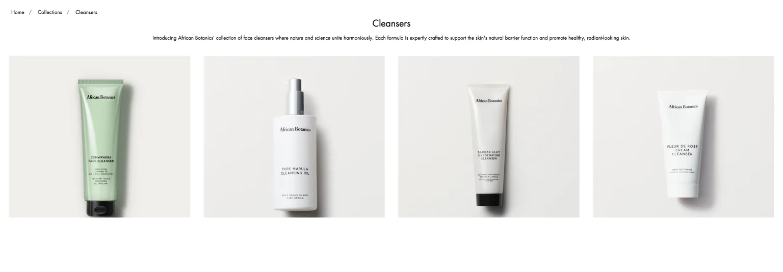An ecommerce category page showing a grid of product listings with names and prices